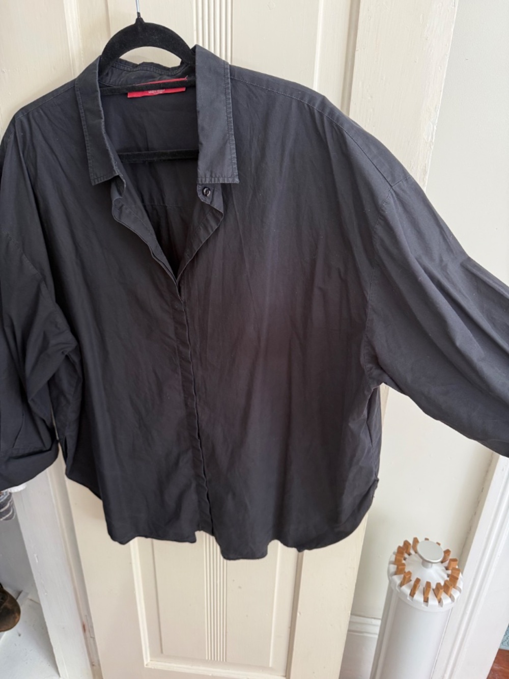 Marina Rinaldi Sport Black Casacca Blouse Cotton Shirt Size 21 US12